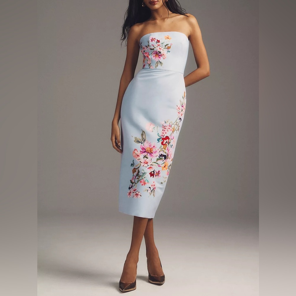 Sachin & Babi Stretch Taffeta Column Floral Midi Bridesmaid Dress